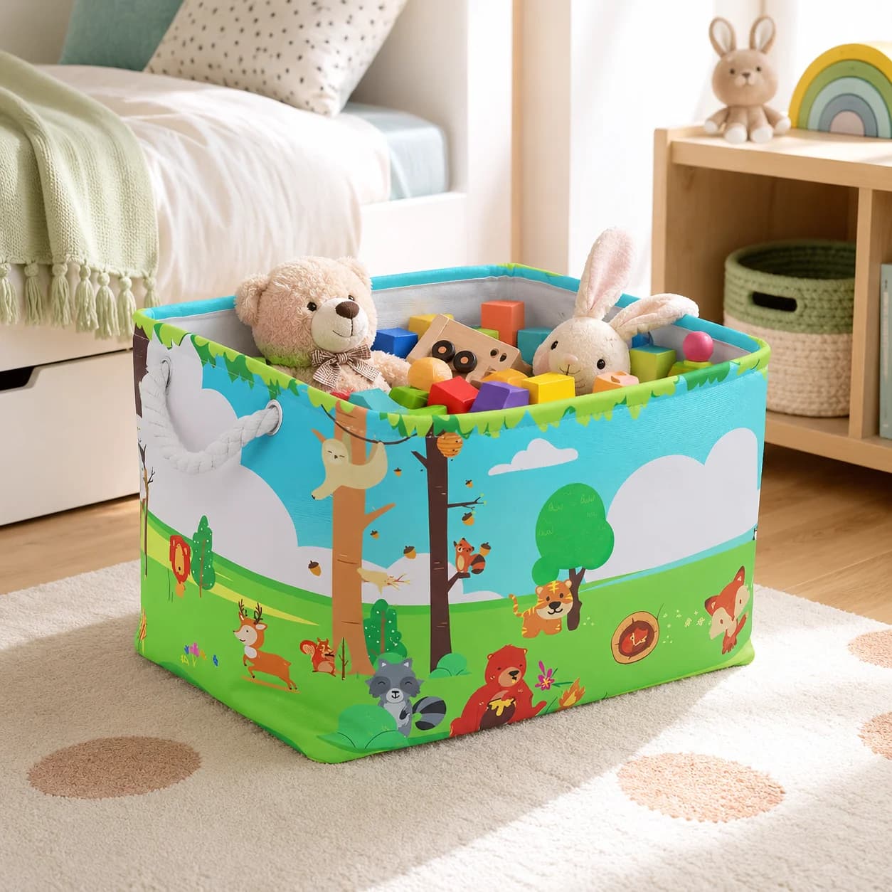 Canvas Cute Storage Basket New Household Cartoon Storage Box With Handle for Bedroom Nursery Closet Storage Basket