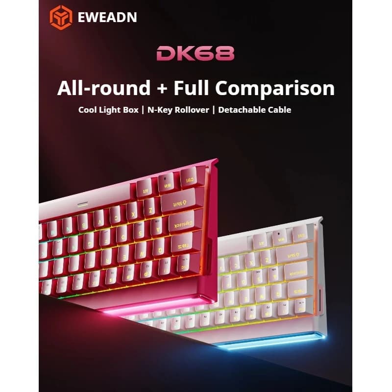 New Eweadn Dk68 Magnetic Axis Mechanical Keyboard Wireless Wired Rgb 3d Light Box High Performance For Fps Gaming Pc Computer