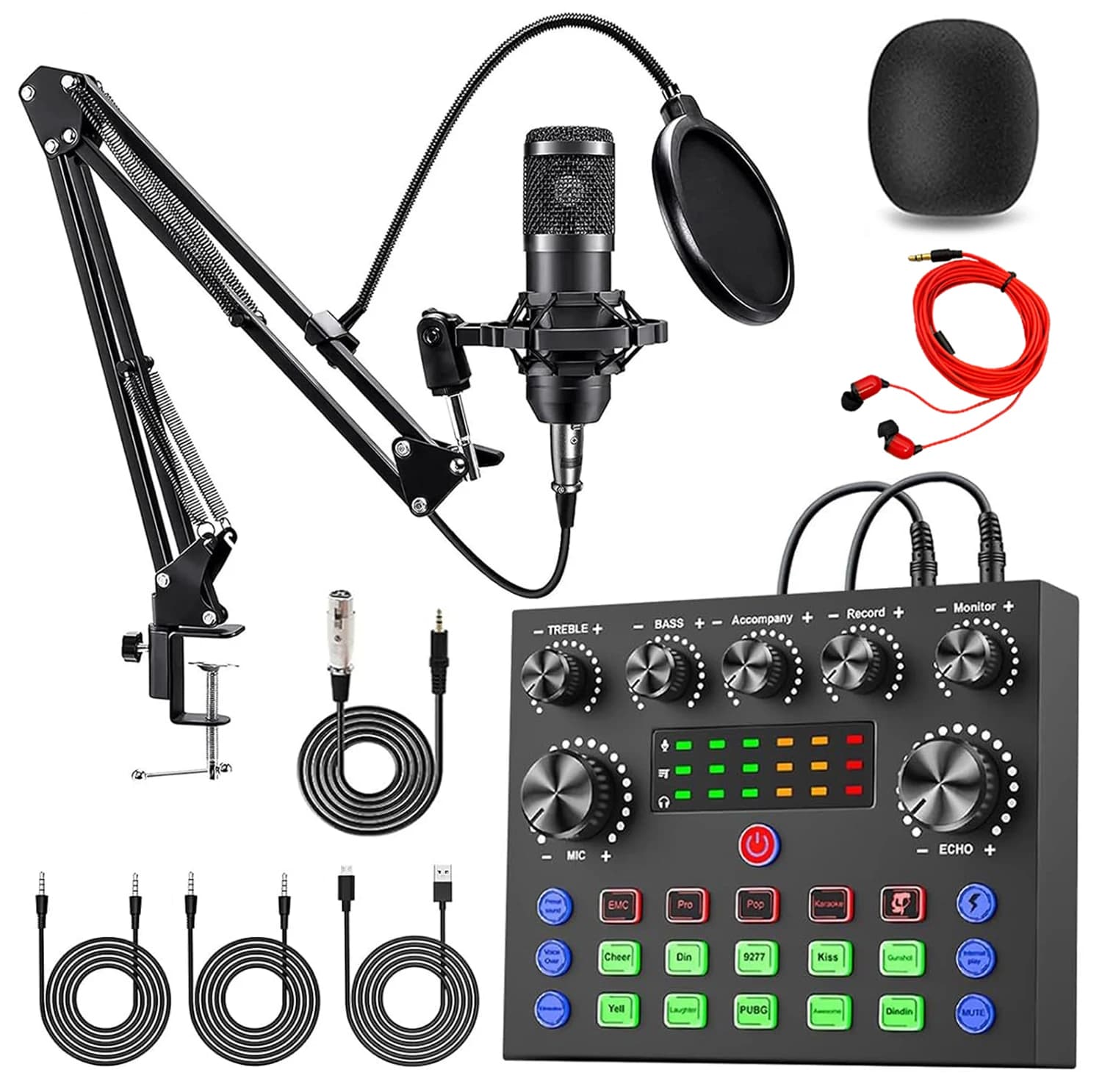 V8S Scheda audio dal vivo Attrezzatura per podcast Dispositivo per trasmissione in diretta DJ con set di microfoni BM800 per musica/registrazione in streaming live