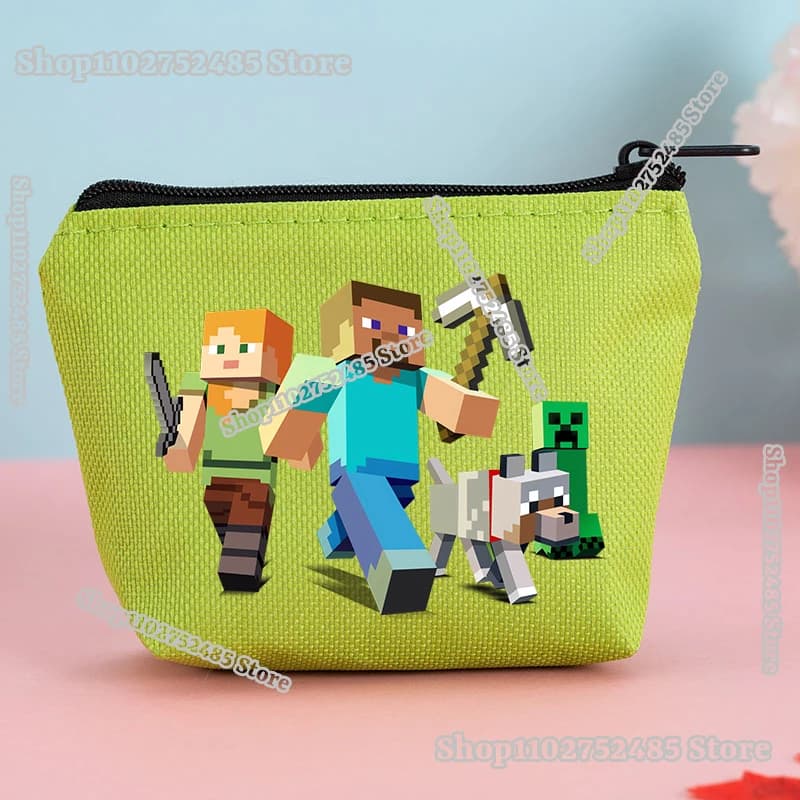 Portafogli Mini Creeper Game Pixel Block, Portamonete in Tela per Bambini, Porta Carte di Credito Steve con Cerniera, Custodia Porta Documenti, Regalo