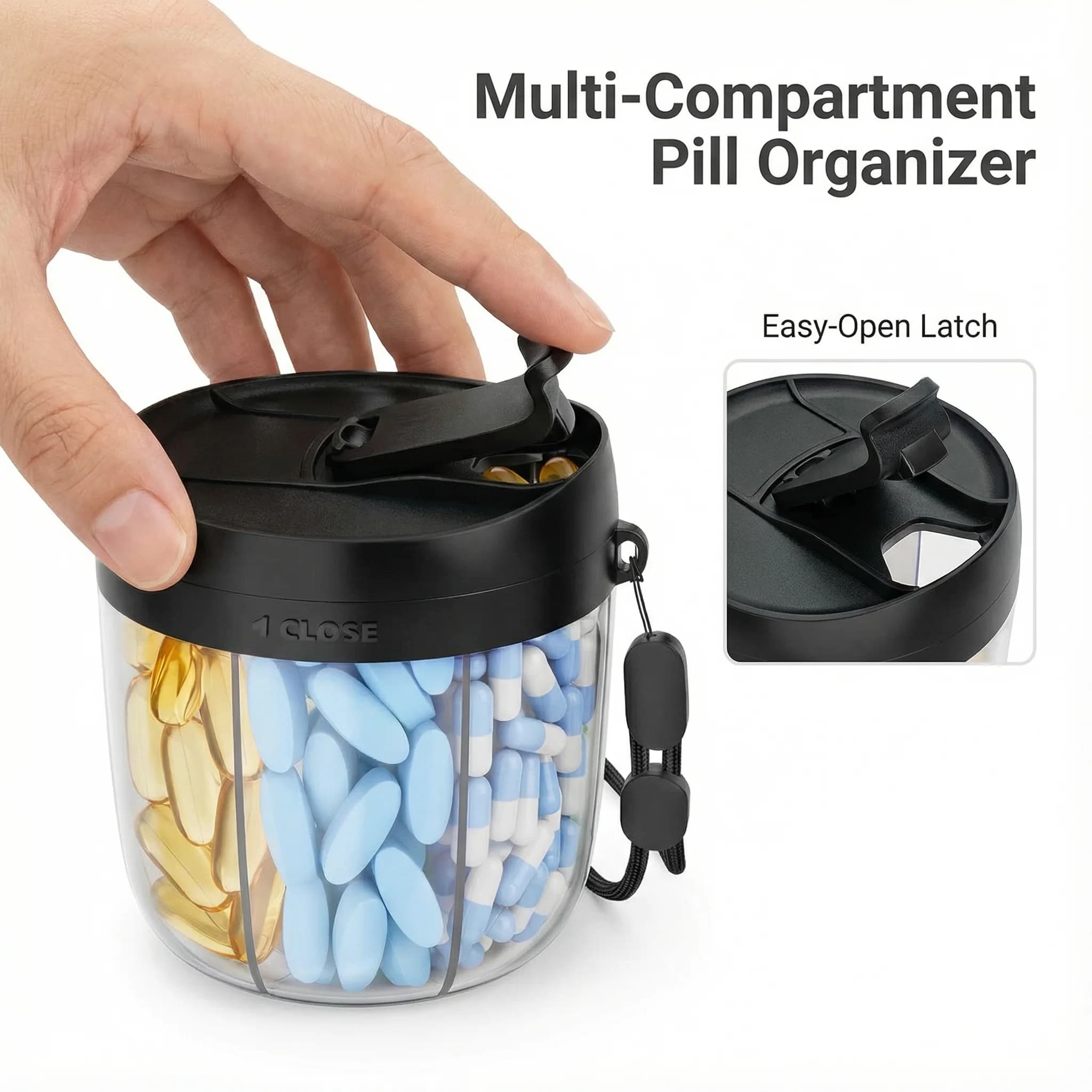 Weekly Organizer of Pills at 7 Departments, Design Anti-Miscelation, Large Portable Container for Vitamins and Daily Supplements