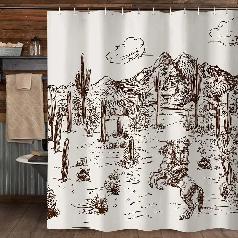 Tenda da doccia Western Denim fattoria per bagno villaggio cactus deserto tenda da doccia con gancio 180x180 cm
