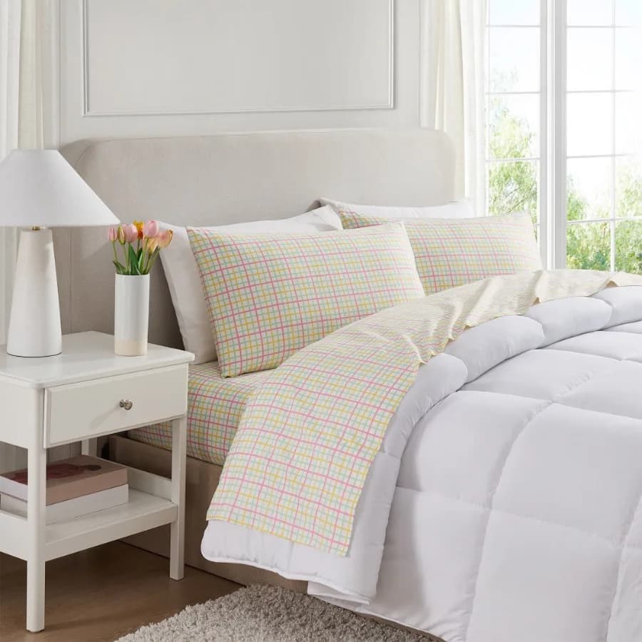 Chromatic Grid 4-Piece Adult Multicolor Microfiber Bed Sheet Set Queen