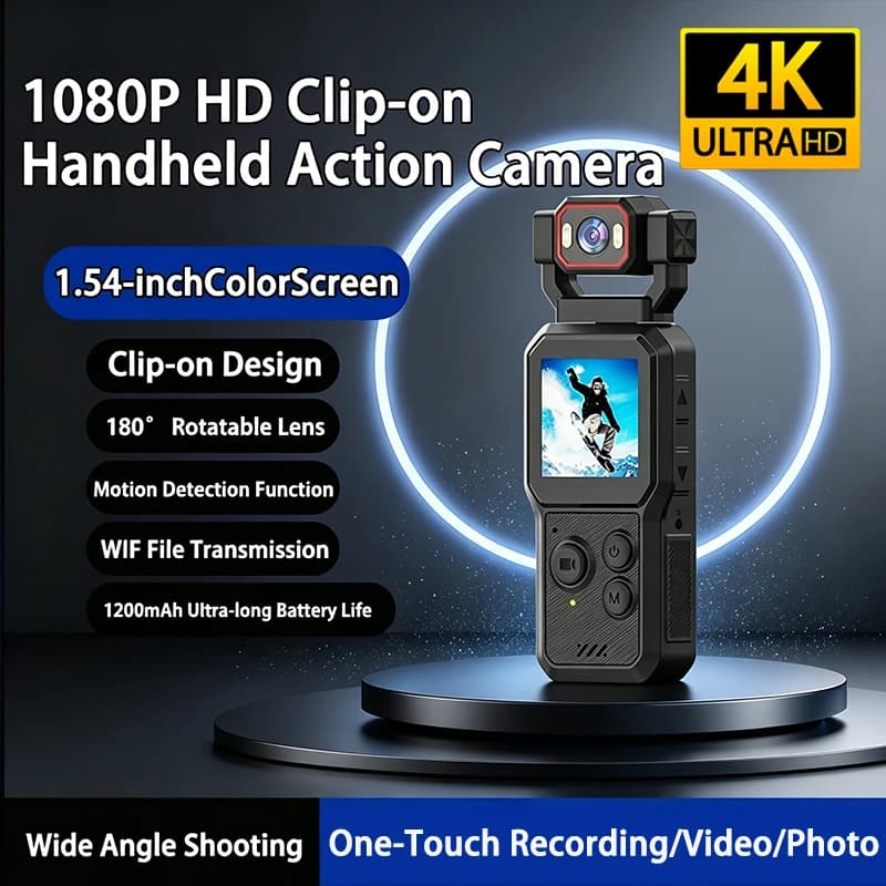 4K Sports Camera Equipped With a 1.54-inch CMOS Sensor and 32GB TF Card, Supports USB Charging 180° Rotation Sports Camera