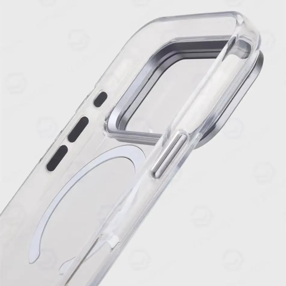 For Magsafe Fold Lens Holder Clear Magnetic Case For iPhone 15 16 17 Pro Max With Camera Tempered Glass Hard Transparent Cover