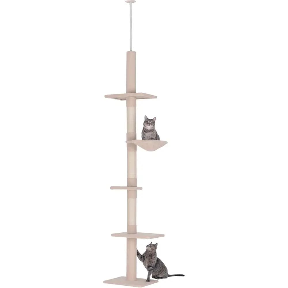 Albero per Gatti a 5 Livelli Beige Regolabile in Altezza con Tiragraffi e Amaca