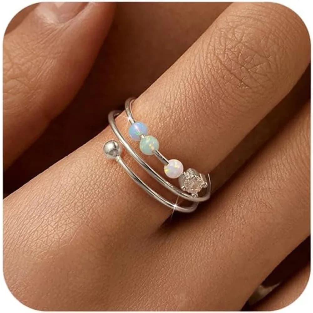 Anello Fidget regolabile in argento sterling S925 per donna Anello con opale placcato oro 14 carati Spinner per alleviare l'ansia Regalo di gioielli per alleviare lo stress