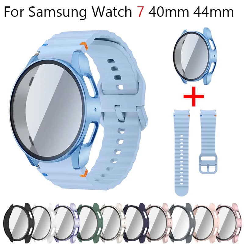 Cinturino in silicone per Samsung Galaxy Watch 7 40 44mm cinturino con custodia protezione schermo copertura paraurti per accessori da polso cinturino Samrt