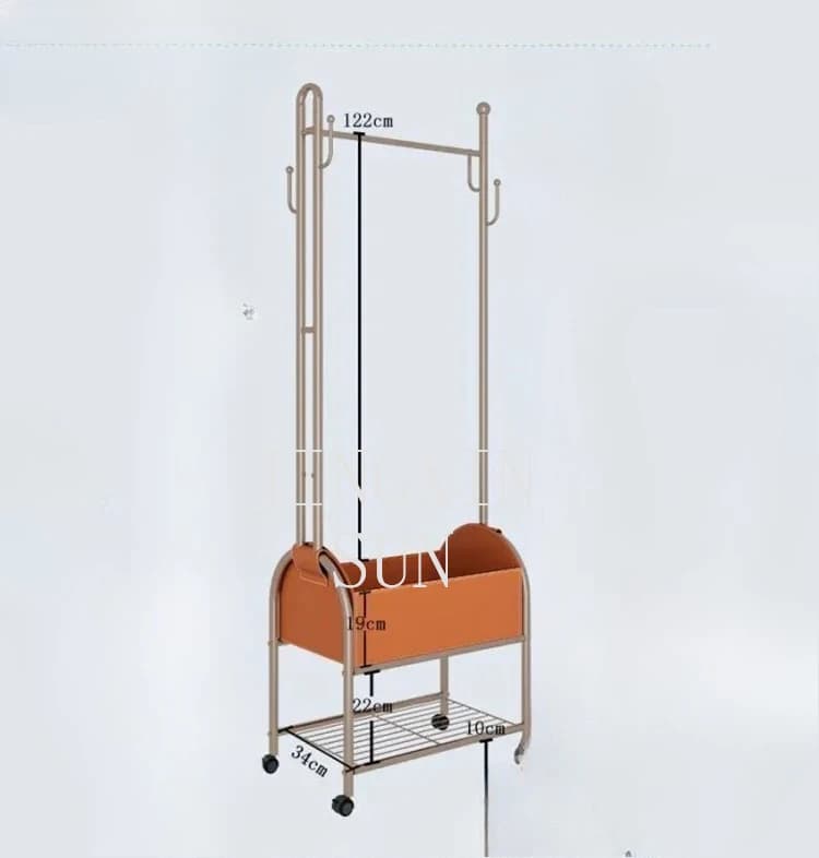 Light Luxury Movable Clothes Rack With Wheels Home Wardrobe Furniture Leather Storage Basket Coat Hanger for Bedroom Dormitory