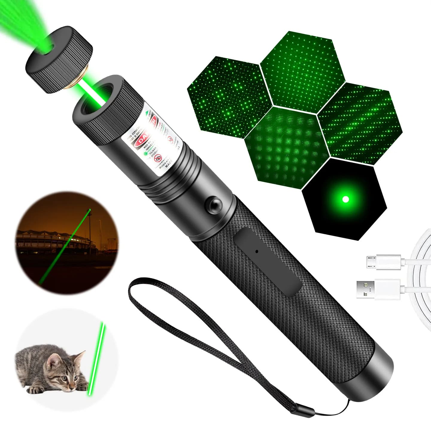 Penna Laser USB Mini con Luce LED, Giocattolo Interattivo per Gatti con Puntatore LED Rosso/Verde/Viola, Animazione Luminosa per Intrattenimento