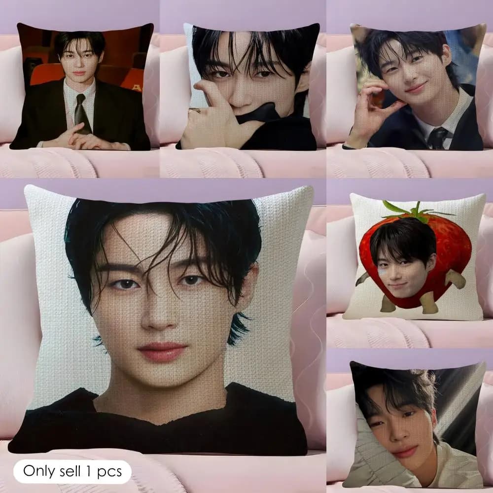 B-Byeon Woo Seok Fodera per cuscino in lino naturale, tessuto organico, stampa fronte-retro, decorazione per la casa, cuscino traspirante per letto