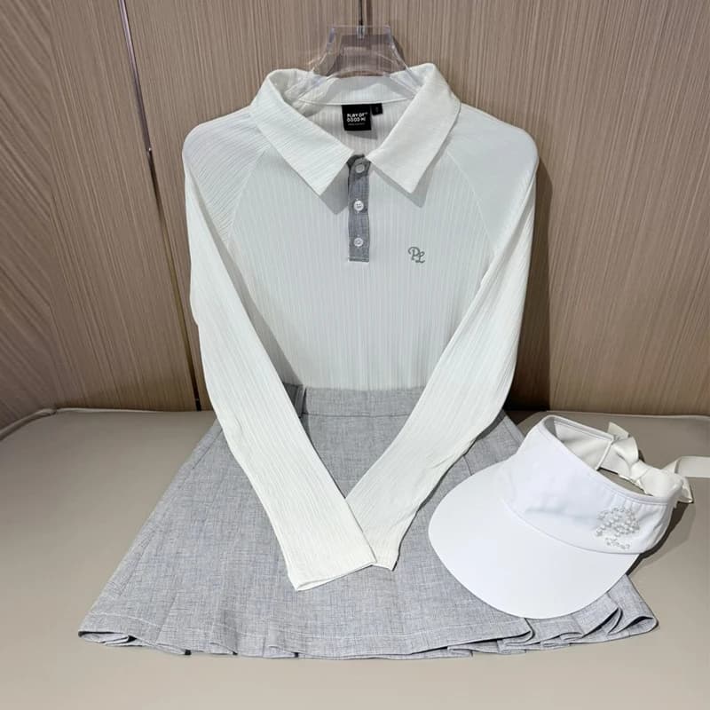 PL Primavera Autunno Polo da golf per donna Risvolto Top a maniche lunghe T-shirt elastica ad asciugatura rapida Lady Gonna a pieghe Golf Skorts