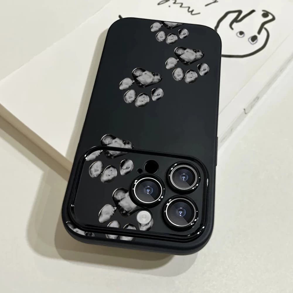 Simple Dog Paw Cute Silicone Phone Case For iPhone 17 15 14 11 16 13 12 Pro Max Plus Cases Lens Protect Matte Shockproof Cover