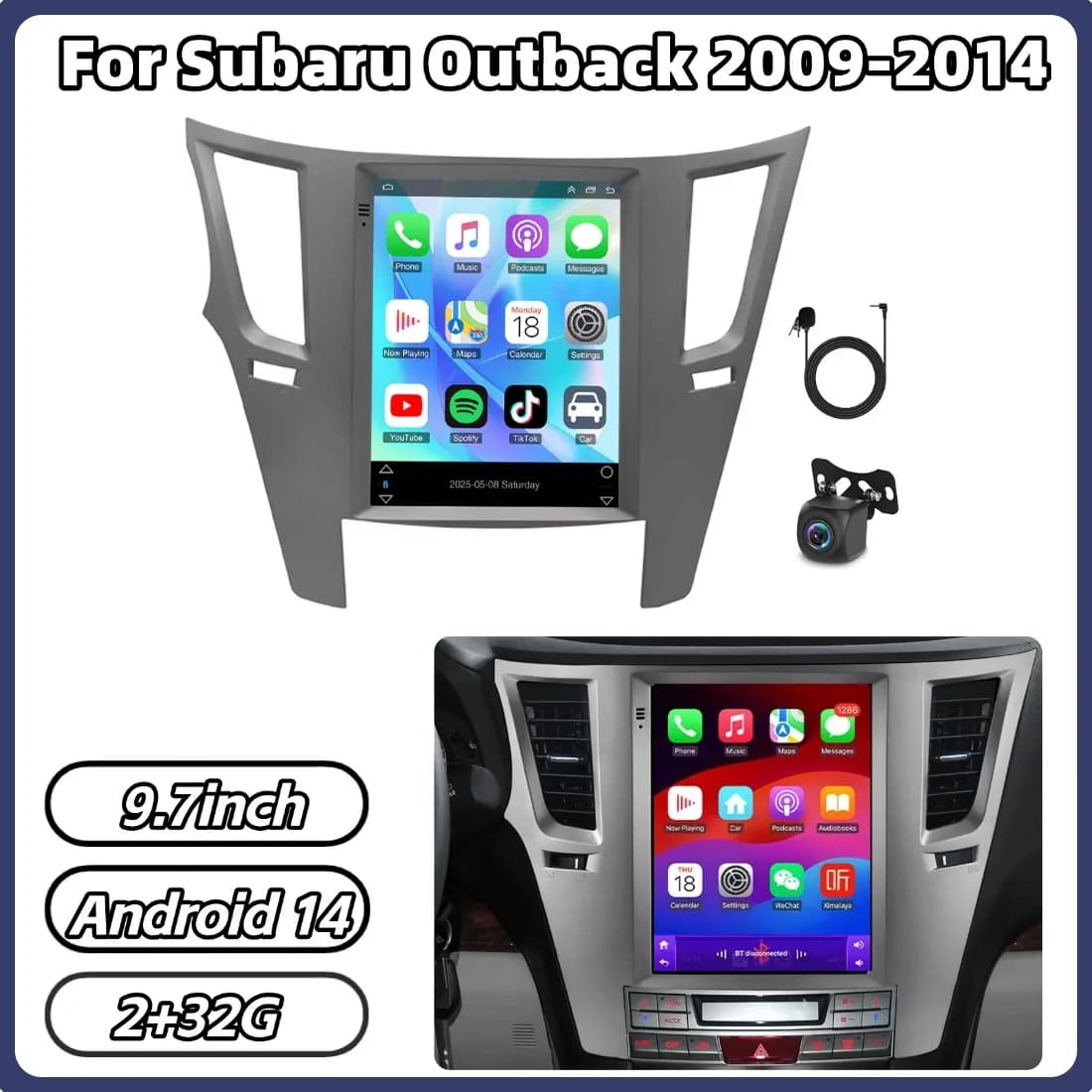Autoradio Android 14 2+32G per Subaru Outback 2009-2014, 9.7 pollici, con Carplay, Android Auto, Navigazione GPS, Bluetooth, Doppio DIN