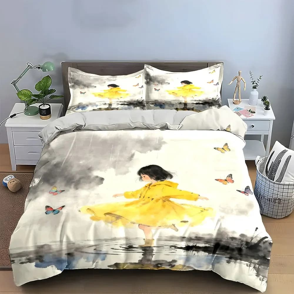 Set di quadri su tela Butterfly Girl, set di biancheria da letto morbido e confortevole, include 1 copripiumino e 2 federe, regalo