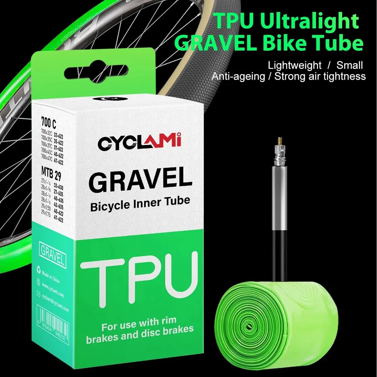 CYCLAMI Ultralight Road MTB 29 Bici TPU Camera d'aria Pneumatico Francese Valvola FV 45mm Per Ghiaia 700C 32C 35C 37C 40C 47C Super Leggero
