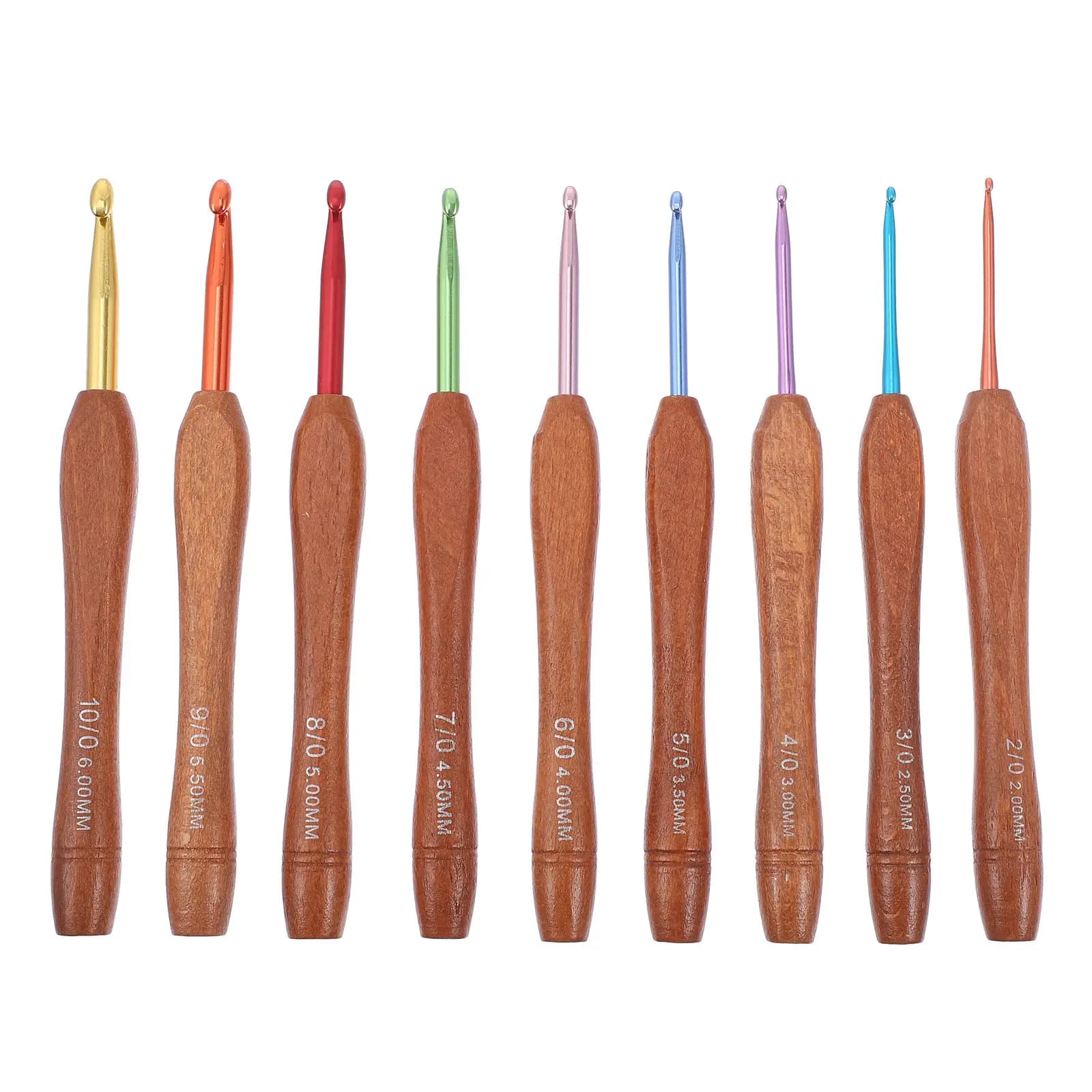 Set di 9 Uncinetti Premium con Manici in Legno di Sequoia e Aste in Alluminio, Ideali per Principianti, Comodi per Uso Prolungato, per Maglioni, Cappelli, Sciarpe e Guanti