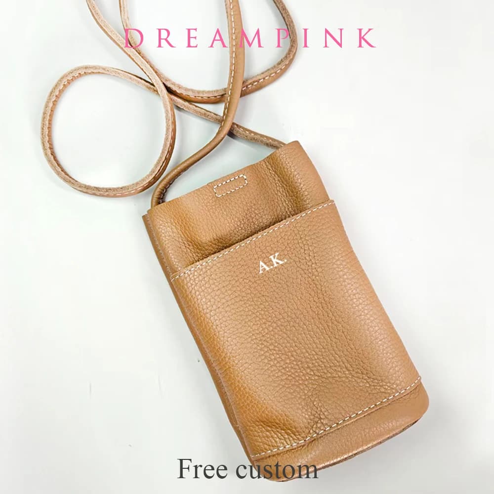 Personalizza lettere Borsa per telefono da donna in pelle di vacchetta Borsa a tracolla piccola da donna in vera pelle di lusso con nome personalizzato Borsa a secchiello