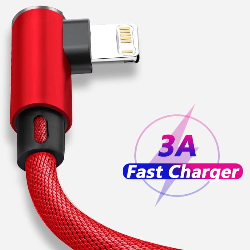 90 degree USB cable for iPhone 14 13 12 11 Pro Max XR 6s 7 8 Plus 2 m cable 3 m quick charging cable for mobile phone Data charger cable