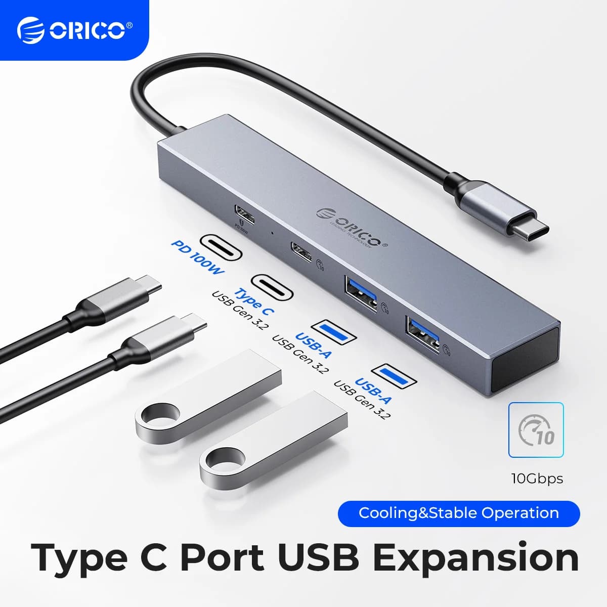 Hub USB 3.2 4 in 1 in Alluminio ORICO, Multi-Porta con PD60W, Lettore di Schede TF/SD, OTG per Accessori Computer