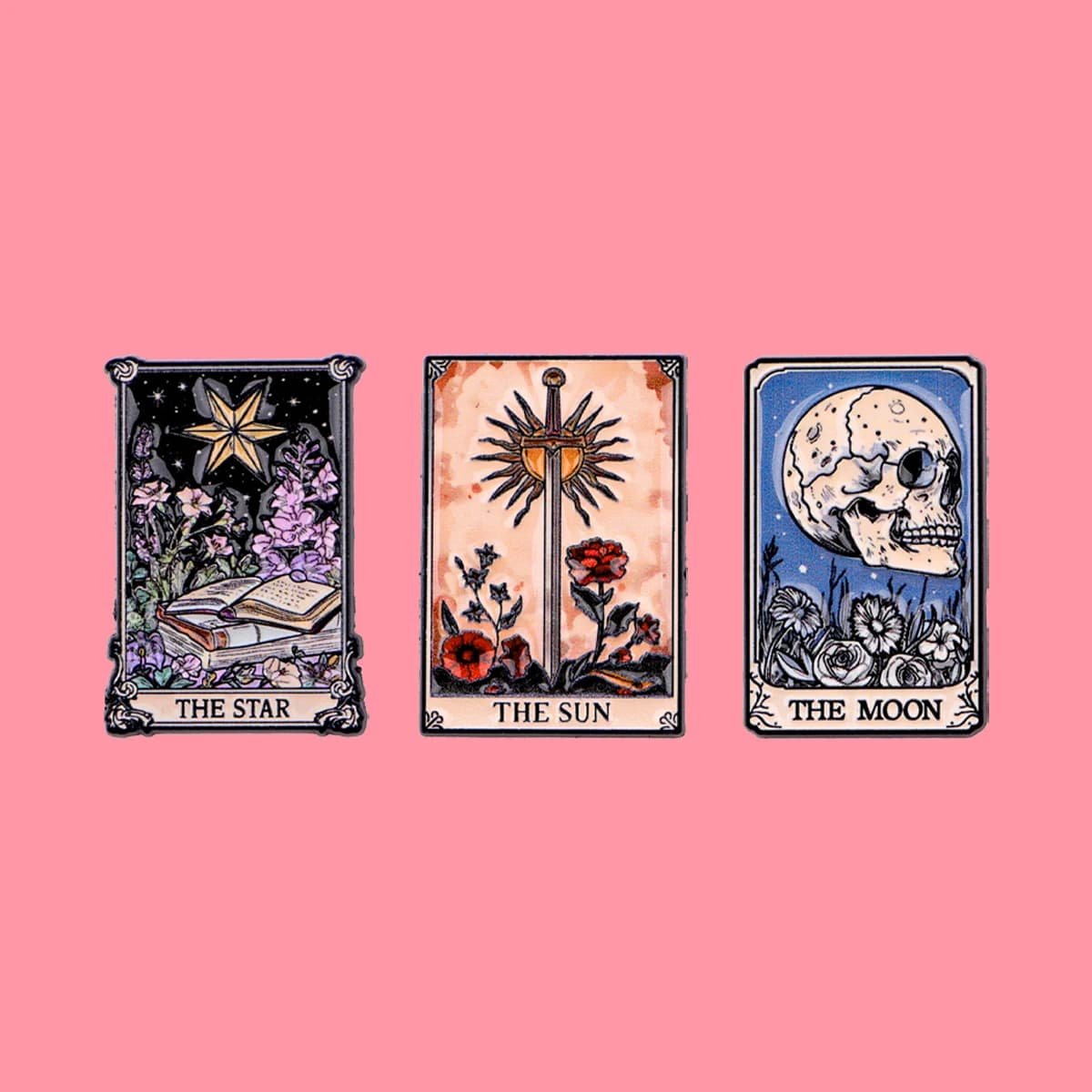 Star Sun Moon Tarot Card Enamel Pin Lapel Pines for Backpacks Cartoon Skull Brooches for Women Fashion Jewelry Accessories Gifts