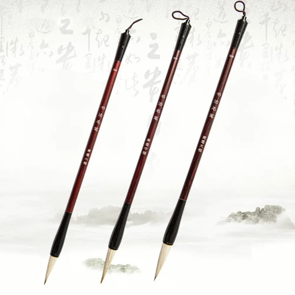 3Pcs Chinese Caligraphy Brush Set Wolf Sheep Hair Different Sizes Wood Handle Ideal for Calligraphy Painting Drawing