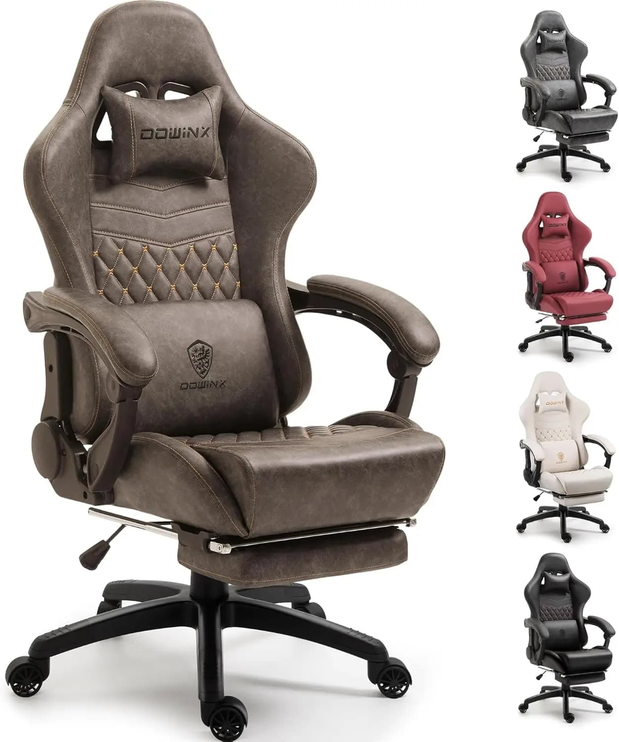 Sedia da Gaming Ergonomica Vintage con Massaggio Lombare, Poggiapiedi e Reclinazione Laterale per Adulti, Robusta