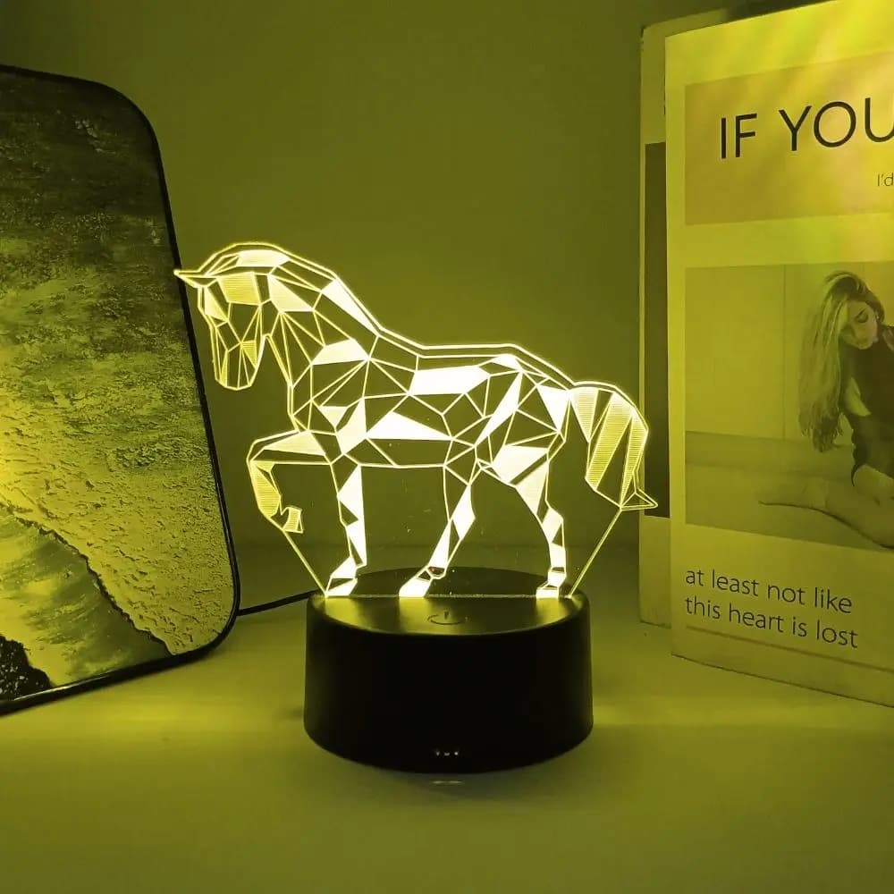 Geometric Horse 3D Illusion RGB Night Light, Polygon Running Horse LED Desk Lamp, Animal Lovers Birthday Gift Home Decor Lamp