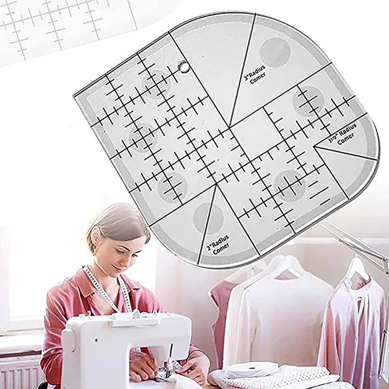 Righello per trapunta con taglierina angolare curva Righello per cucito in acrilico con modello per cucito con bordo arrotondato Strumenti per patchwork Righello per patchwork per cucire
