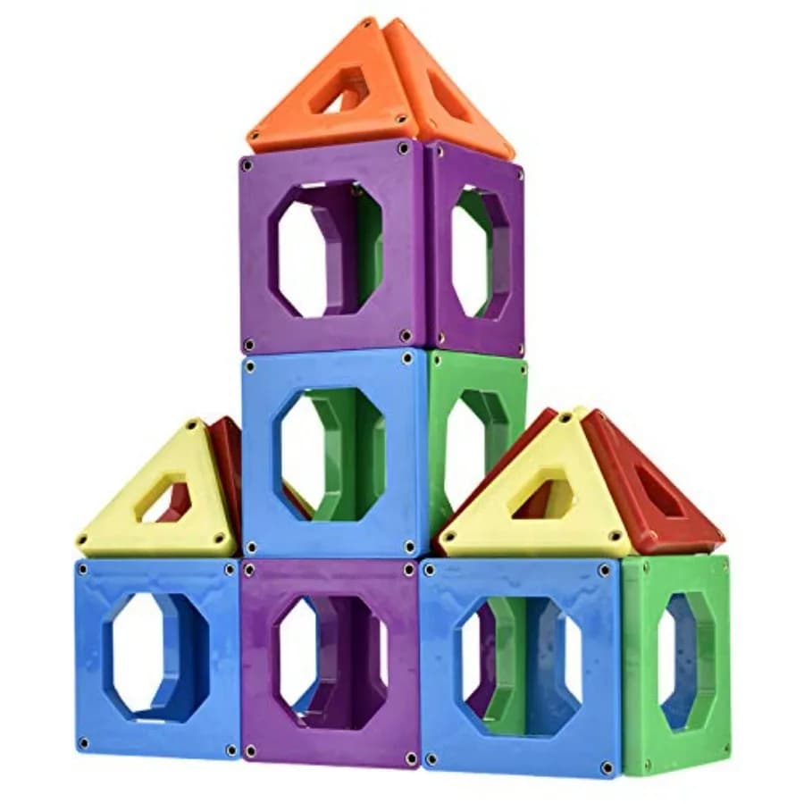 Giocattoli Educativi Discovery CONNECTIX, Set di Costruzioni Magnetiche STEM con 30 Quadrati e Triangoli Magnetici in 6 Colori, 2D e 3D