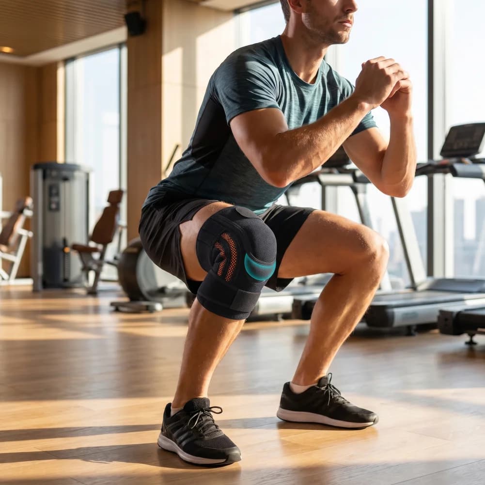 Supporto per Ginocchio Sportivo con Stabilizzatore Laterale e Cuscinetti in Gel per Rotula, Fascia Compressiva per Alleviare il Dolore durante la Corsa