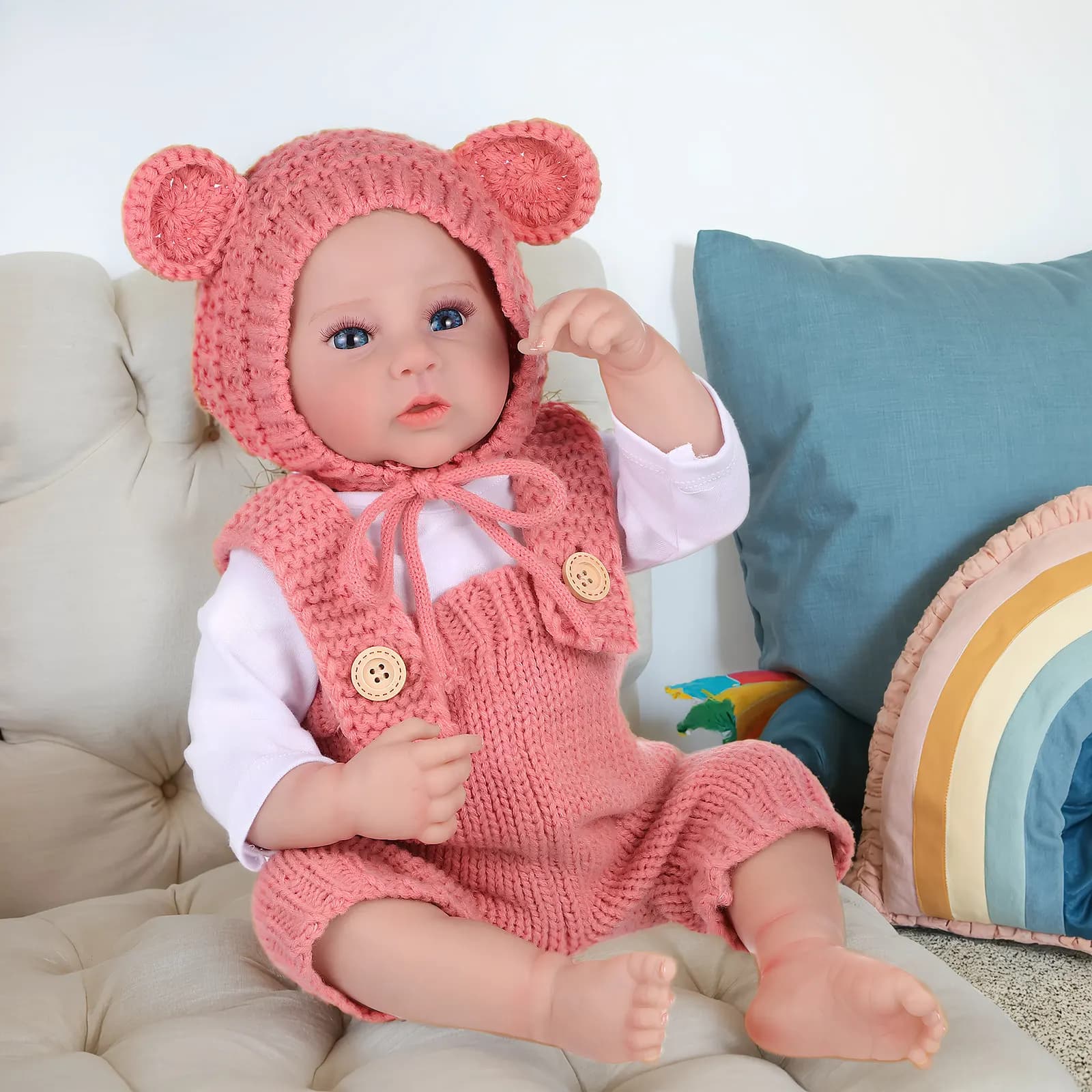 Realistic Baby Boy 19 Inch Soft Vinyl Newborn Reborn Lifelike Baby for Kids Feeding Kit Clothing Gift Babydoll for Kids