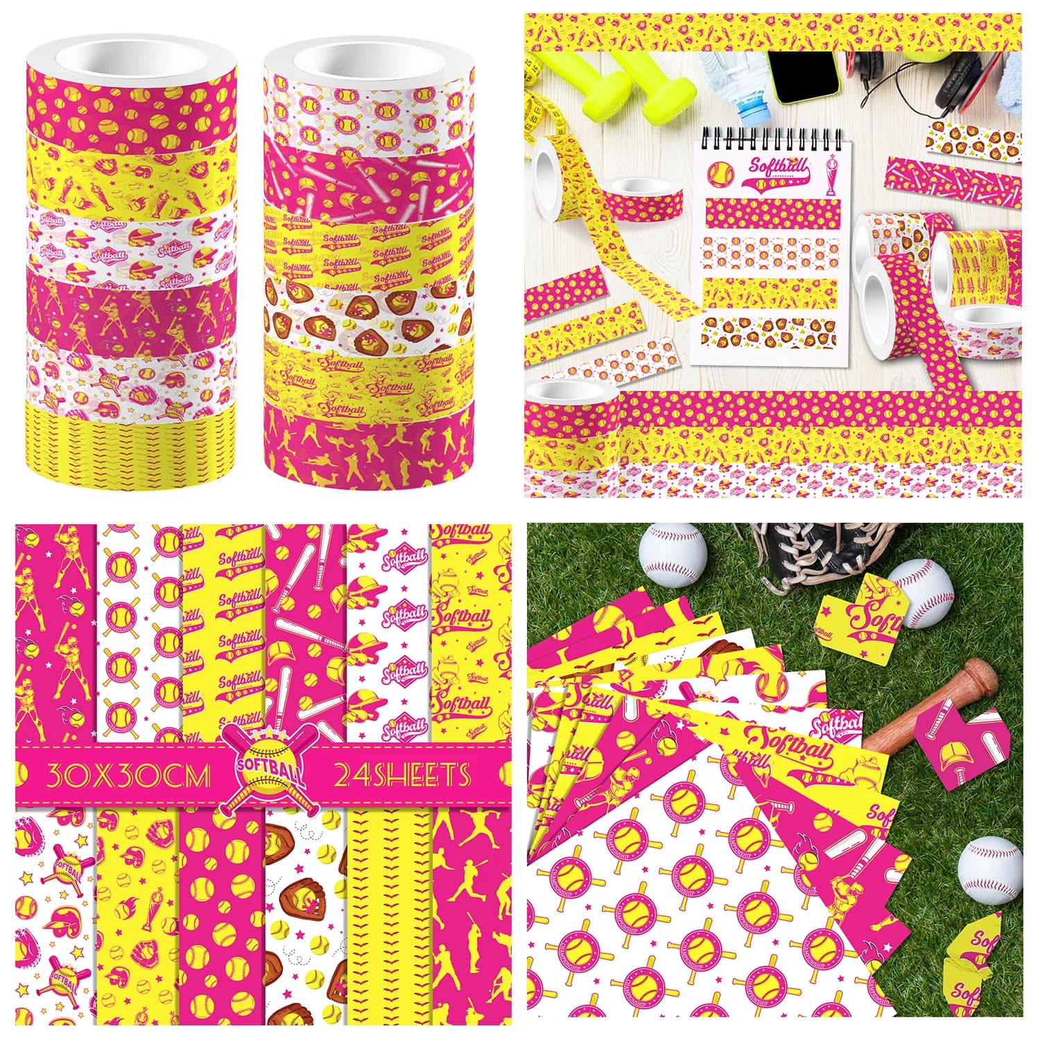 Sports Softball Pattern Washi Tape and Scrapbooking Paper Double-Sided Origami Art Background Photo Album Decor DIY Craft Paper
