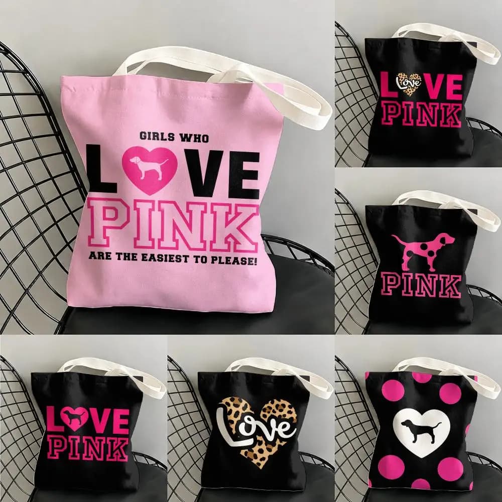 Fashion Love Art Pink Design Storage Bags Large Capacity Canvas Tote Bag Double-Sided Print Shoulder Handbag for Daily Shopping
