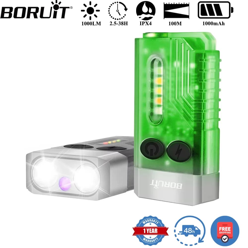 BORUiT V10 EDC UV Keyring Fluorescence Flashlight Type-C Rechargeable Work Flashlight with Magnetic Cicaline Pocket Lantern