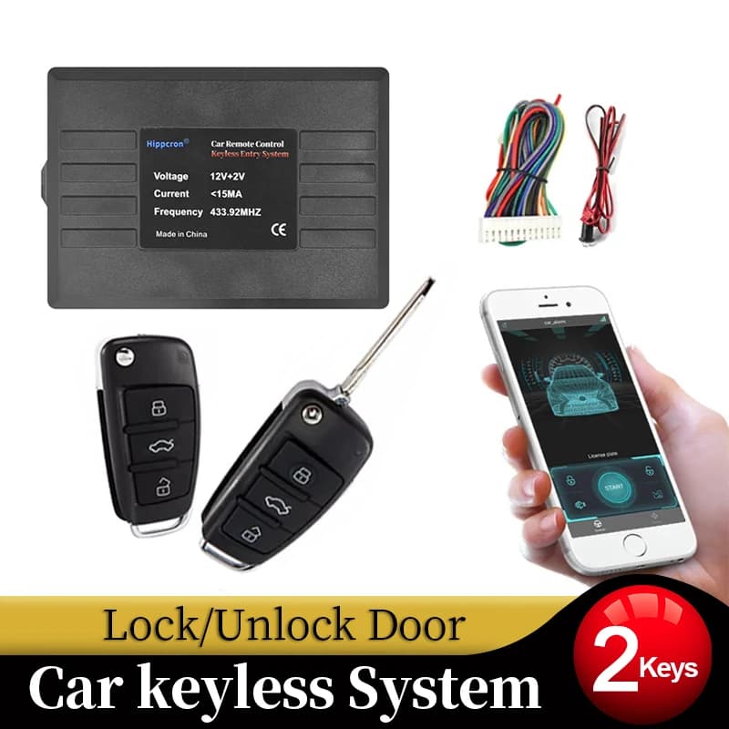 Sistema di allarme per auto Hippcron Sistema senza chiave per ingresso Chiusura centralizzata Kit centrale remoto automatico APP per serratura con telecomando