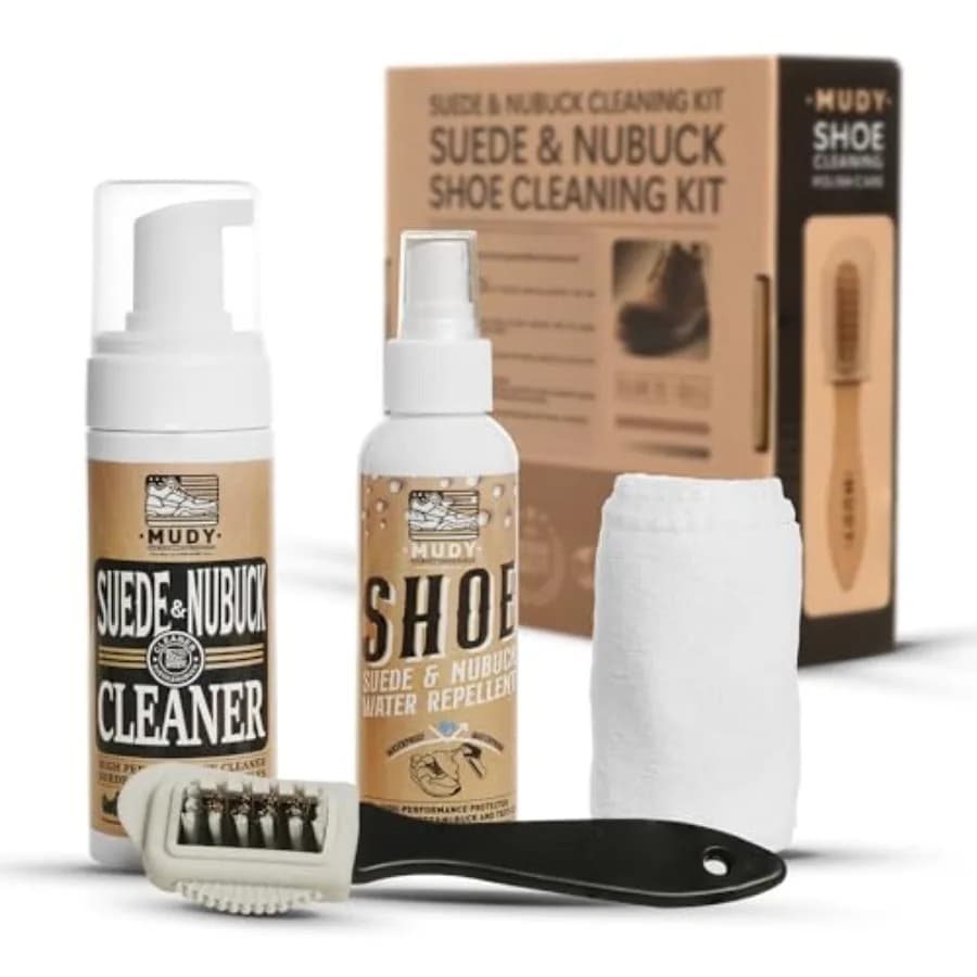 Detergente per Scarpe in Pelle Scamosciata e Nabuk con Spazzola a 4 Lati e Panno in Microfibra Idrorepellente