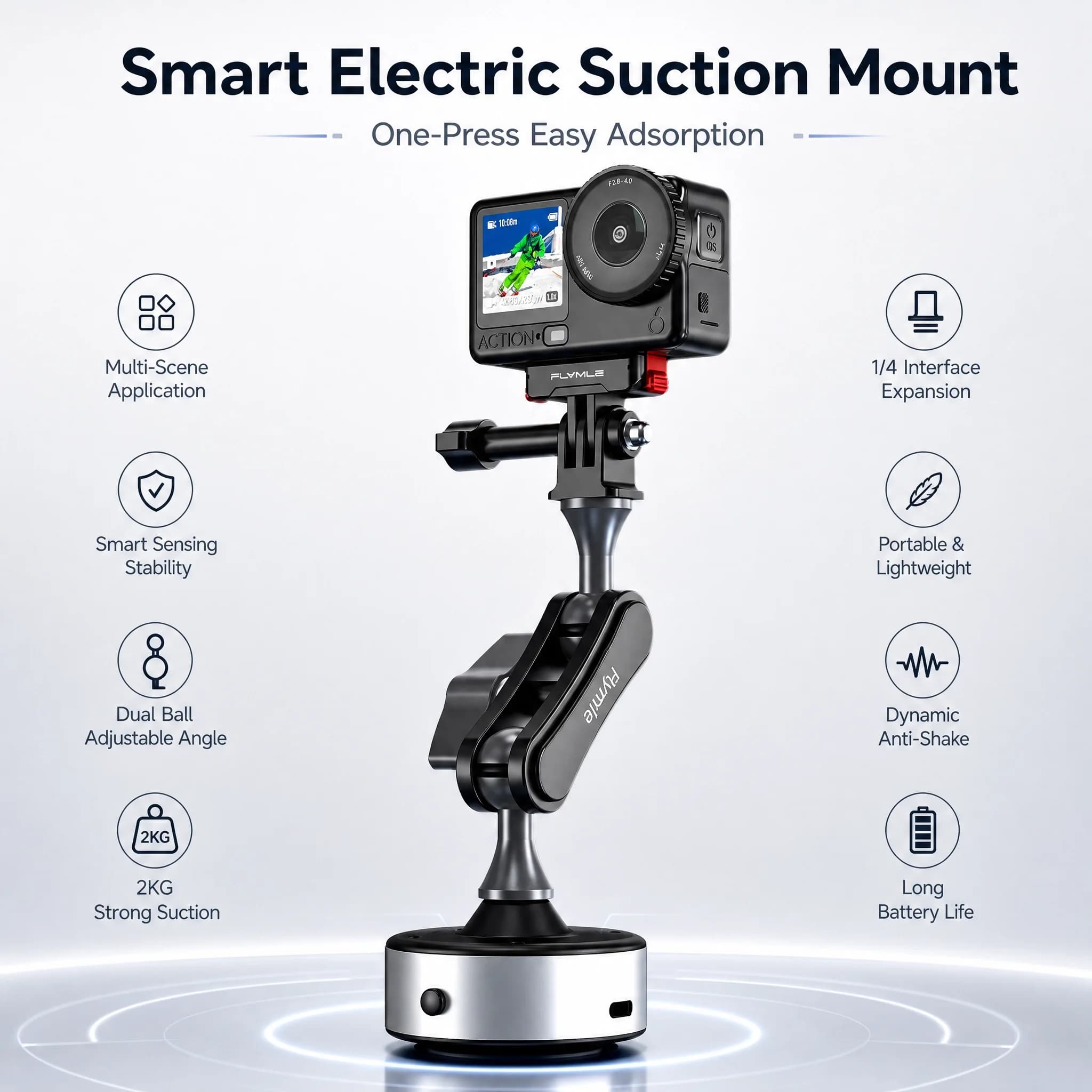 Supporto a ventosa per action camera, cellulare, auto, viaggi, vlog, riprese video, registrazione, accessori fotografici