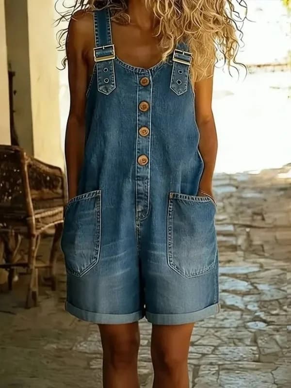 Pantaloncini in Denim Casual Larghi Estivi a Vita Alta Vintage con Effetto Snellente, Jeans da Donna con Tasche e Chiusura a Bottoni