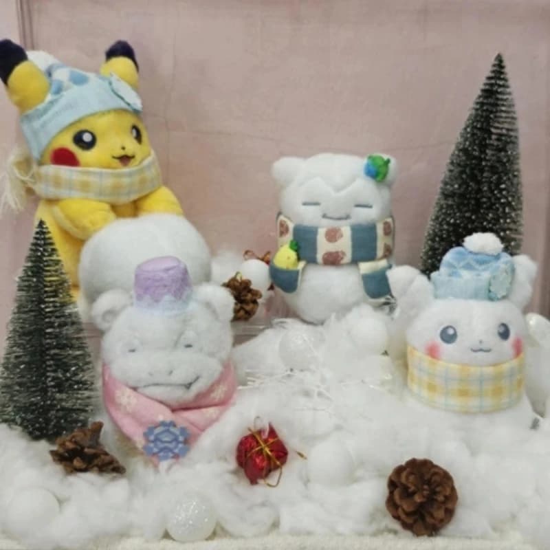 Pokemon Plush Toy Pikachu Snowman Making Series Winter Knit Hat Scarf Snowball Stuffed Doll Holiday Gift For Anime Collectors