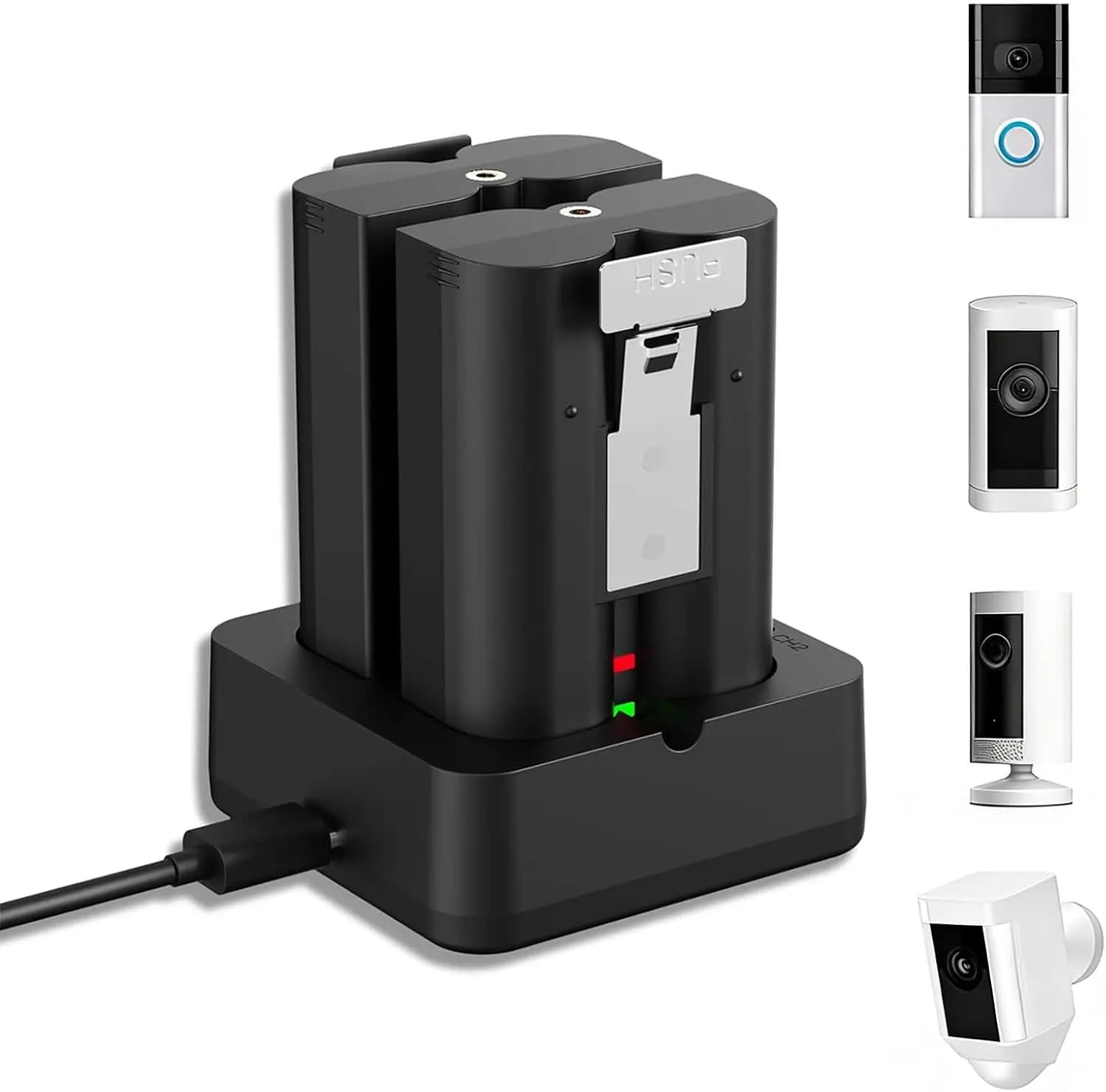 Batteria di ricambio agli ioni di litio da 6040 mAh con stazione di ricarica compatibile con Ring Video Doorbell 3/3PLUS/4 Stick Up Spotlight Camera