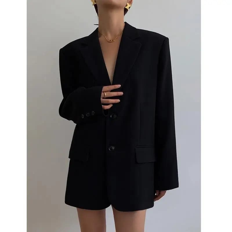 Spring 2024 Women's Loose Fashion Blazers Street Style Long Sleeve Polyester Suit Jackets Ladies Coats Straight Cut Single Bu...