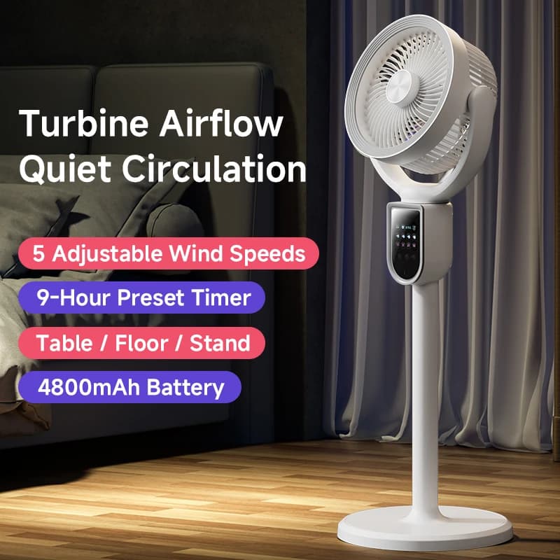 Modern 3-in-1 Air Circulator Fan 4800mAh Brushless Motor 5-Speed 9H Timer Floor Desk Fan for Home Bedroom Office