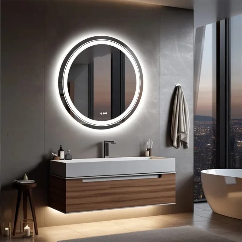 LUVODI Specchio da bagno rotondo illuminato Cerchio da bagno WC Lavabo Specchio da trucco senza nebbia Impermeabile