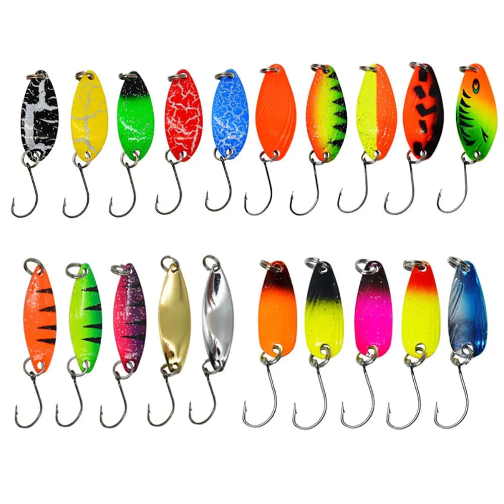 JYJ 20 pieces a colored box spoon metal jig bait for fishing gear spinner wobbler fishing trout bait