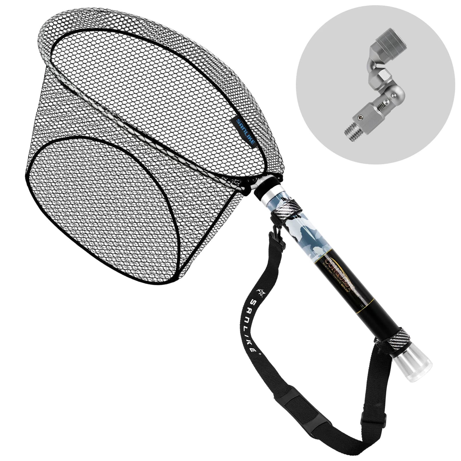 SANLIKE Rete da pesca Manico in fibra di vetro Asta telescopica pieghevole Guadino con adattatore Attrezzatura da pesca Strumenti