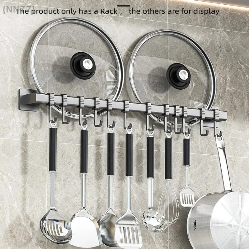 No Drilling Kitchen Wall Mounted Rack - Hook Holder For Pot, Spoon, Knife, Multi-Purpose Kitchen Utensil Storage