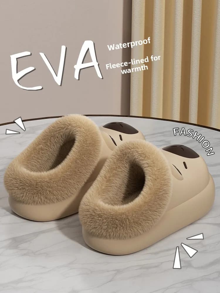 Pantofole da donna in cotone impermeabili con simpatico porcellino d'India, calde e foderate in pile, per uso interno ed esterno, ideali per l'inverno