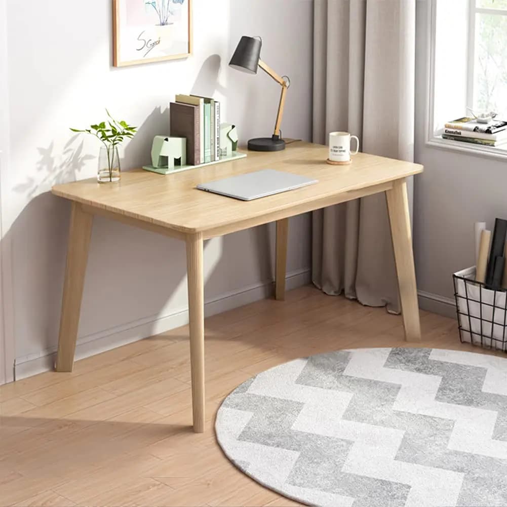 Scrivania Moderna Minimalista in Legno con Gambe in Legno Massello, 55 Pollici, Postazione di Lavoro per Ufficio Domestico