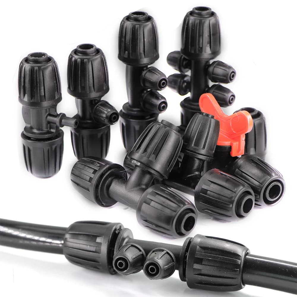 10/20/30PCS 3/4/6Way 16mm to 4/7mm Joint for flexible hose with Tee Garden locking cap Irrigation Pipe connector 1/2 "Irrigation pipe fittings